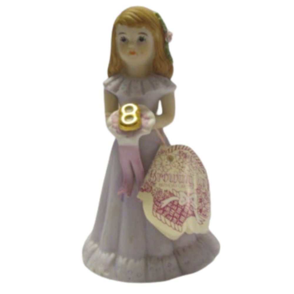 1982 Enesco GROWING UP GIRLS 8th Birthday Brunette Porcelain Figurine With Tag